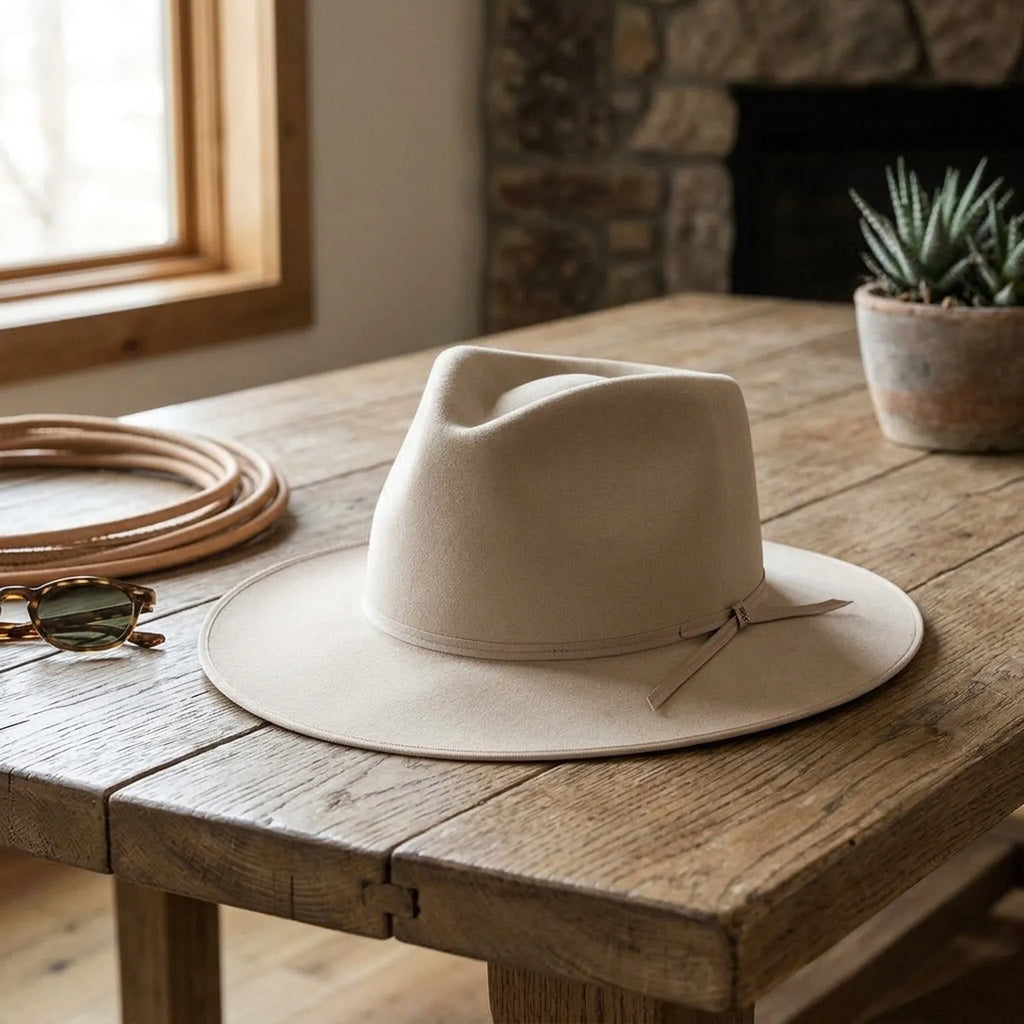 Cream Wool Felt Fedora Hat with Matching Grosgrain Band