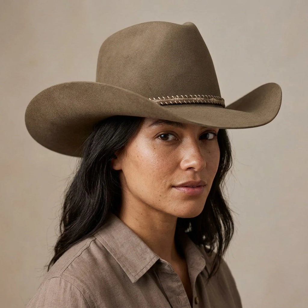 Tan Wool Felt Cowboy Hat With Braided Band Detail