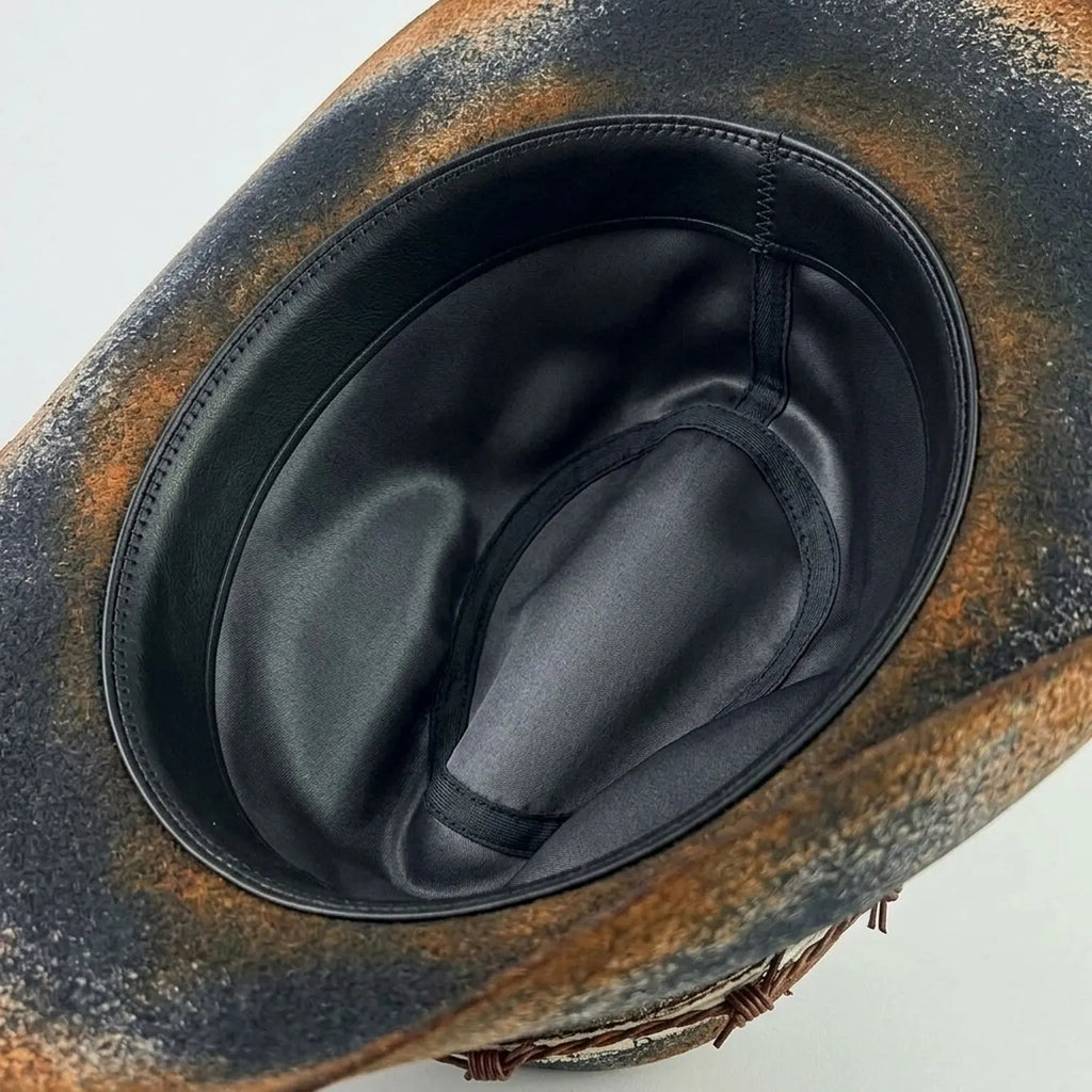 Distressed Rust Black Felt Western Hat with Bandana Wrap