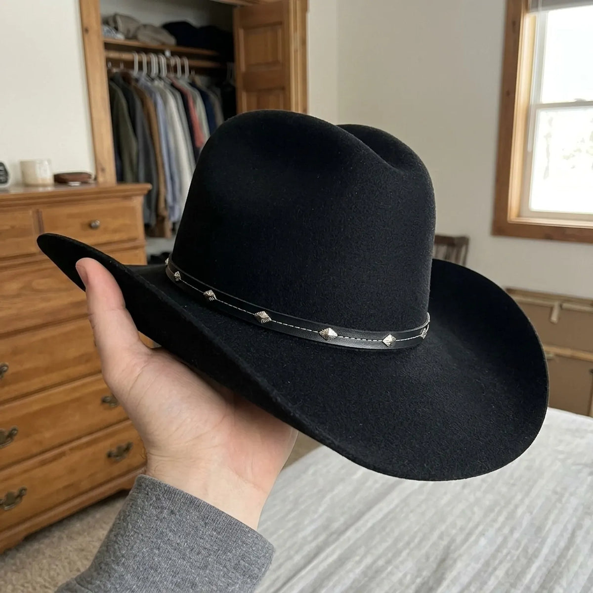 Black Felt Western Cowboy Hat with Studded Leather Band
