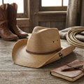 Unisex Brown Straw Cowboy Hat with Leather Band and Side Vents