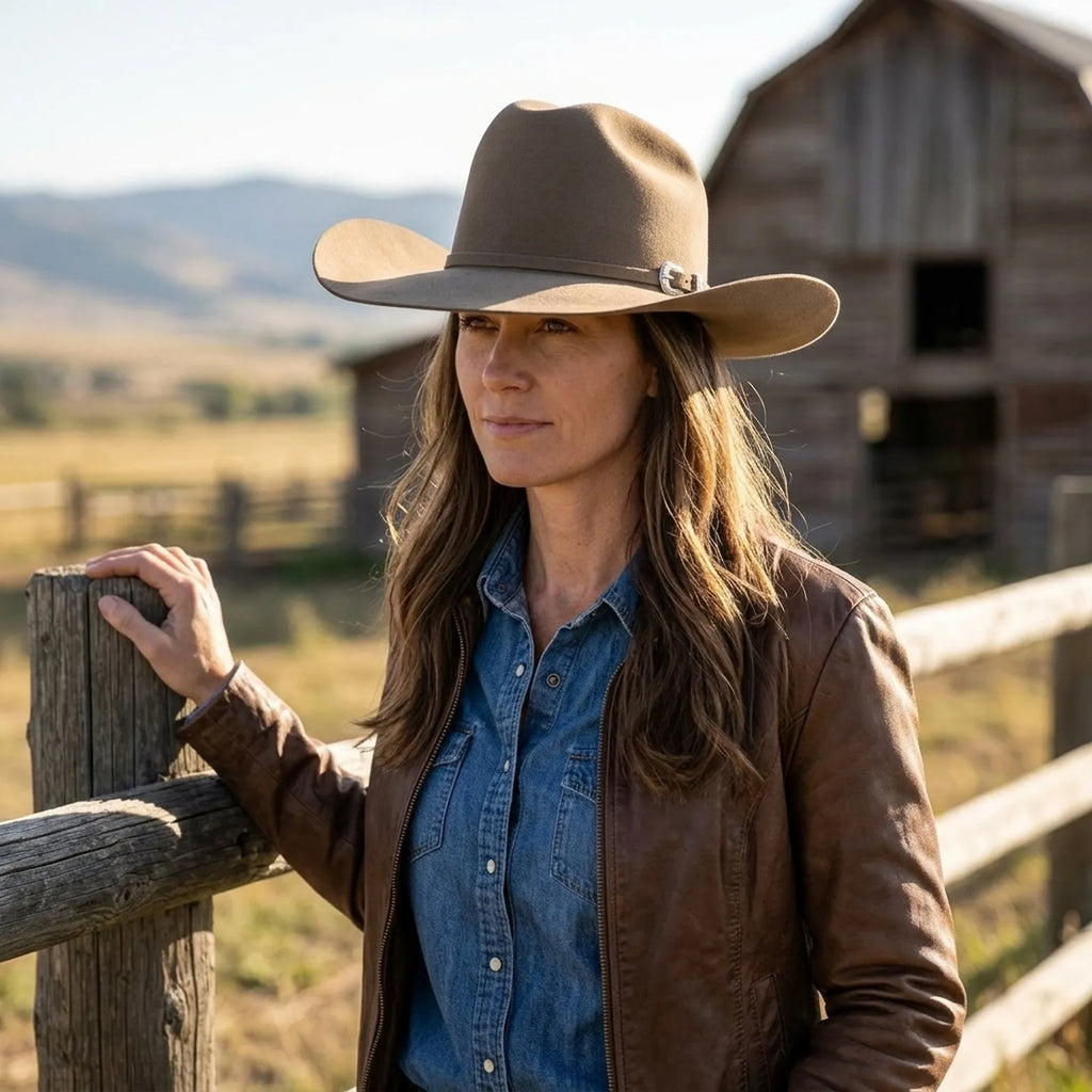 Camel Brown Felt Cowboy Hat with Pinched Crown and Curled Brim