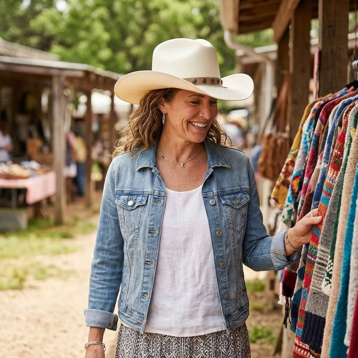 Cream Straw Cowboy Hat with Studded Leather Band and Feathers