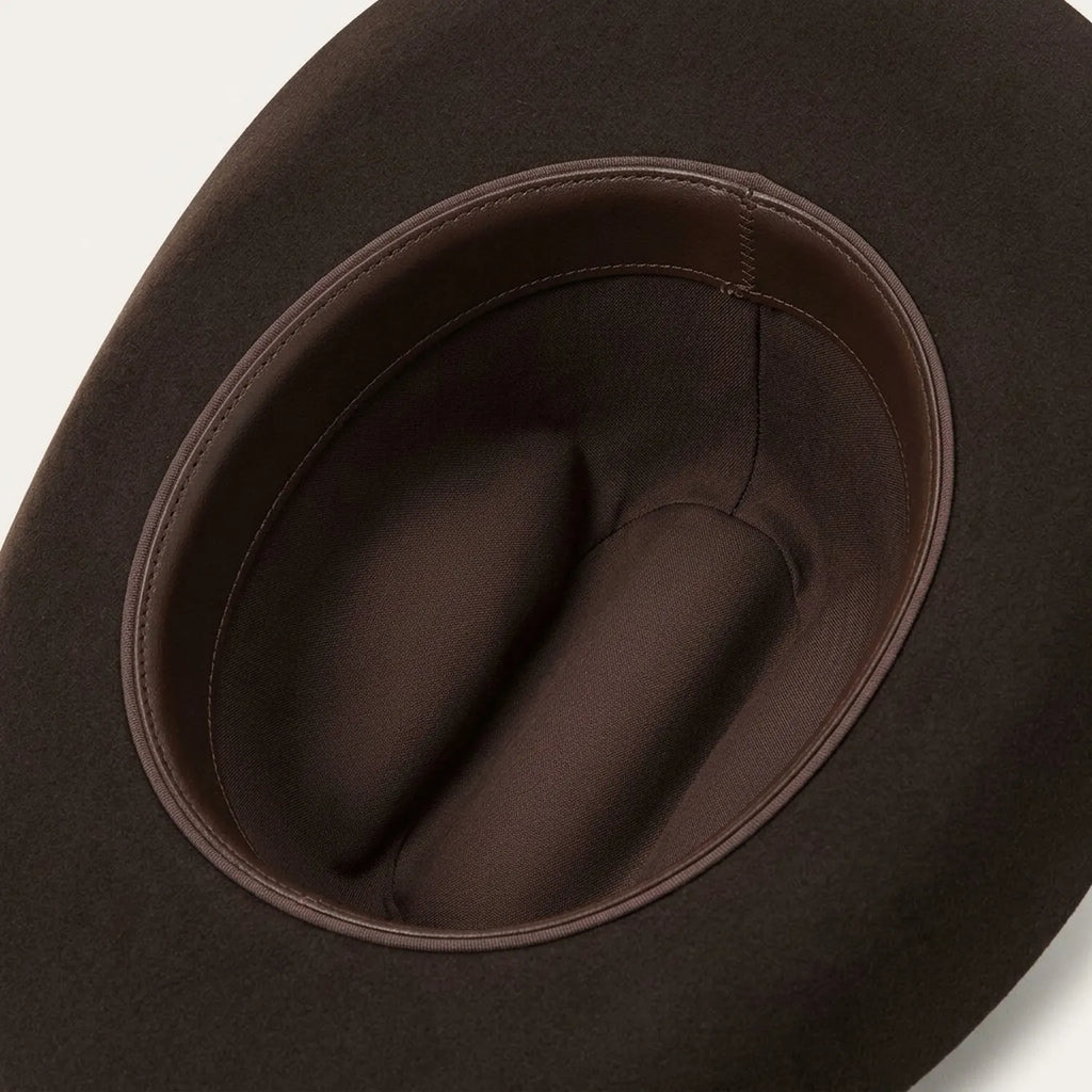 Dark Brown Felt Cowboy Hat with Pinched Crown and Curled Brim
