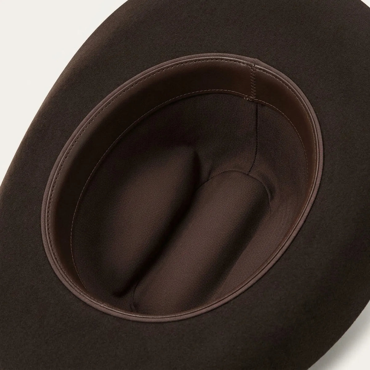 Dark Brown Felt Cowboy Hat with Pinched Crown and Curled Brim