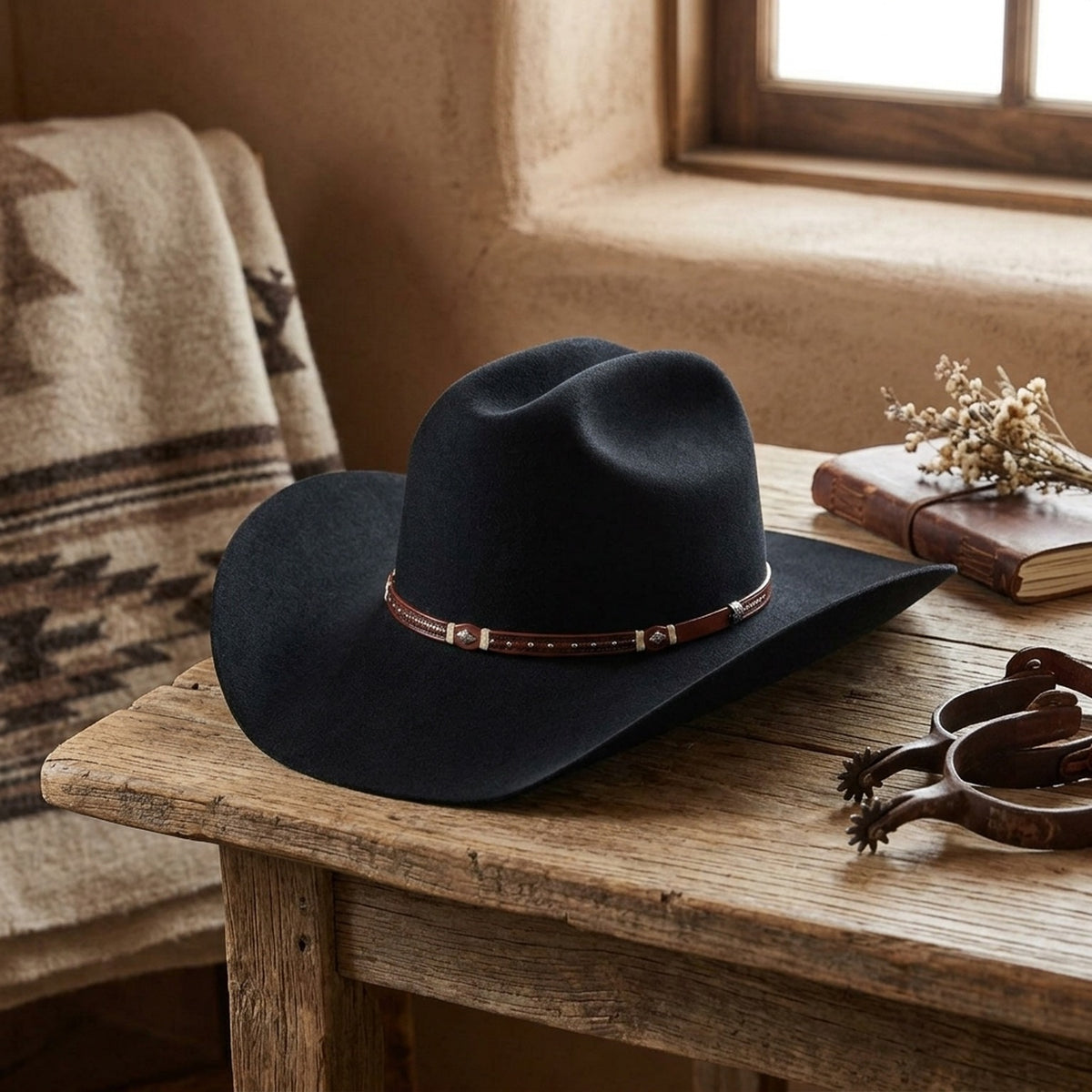 Black Felt Cowboy Hat with Studded Band - Western Style