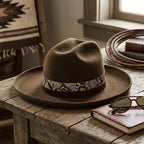 Brown Fedora With Snakeskin Pattern Leather Band