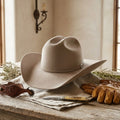 Camel Felt Cowboy Hat with Pinched Crown and Curved Brim