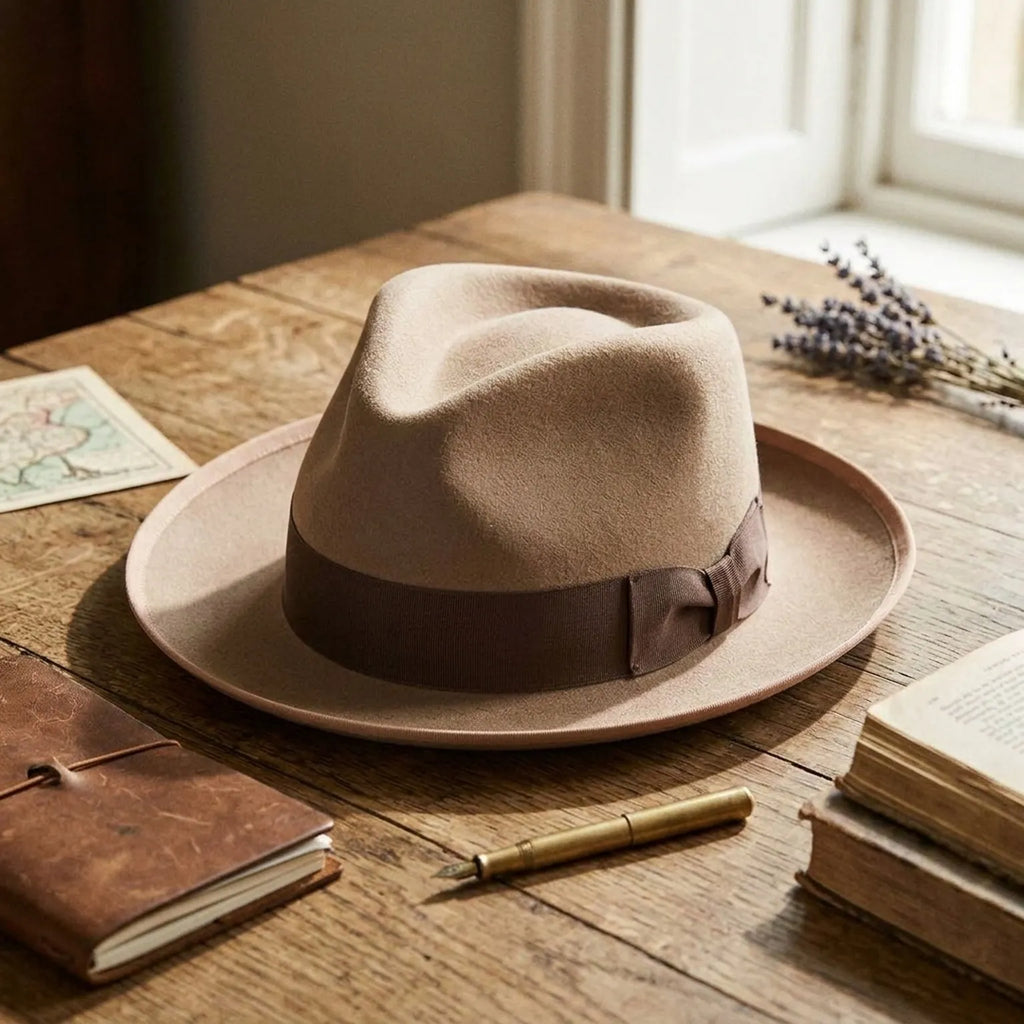 Unisex Camel Wool Felt Fedora Hat with Grosgrain Ribbon Band