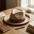 Unisex Camel Wool Felt Fedora Hat with Grosgrain Ribbon Band