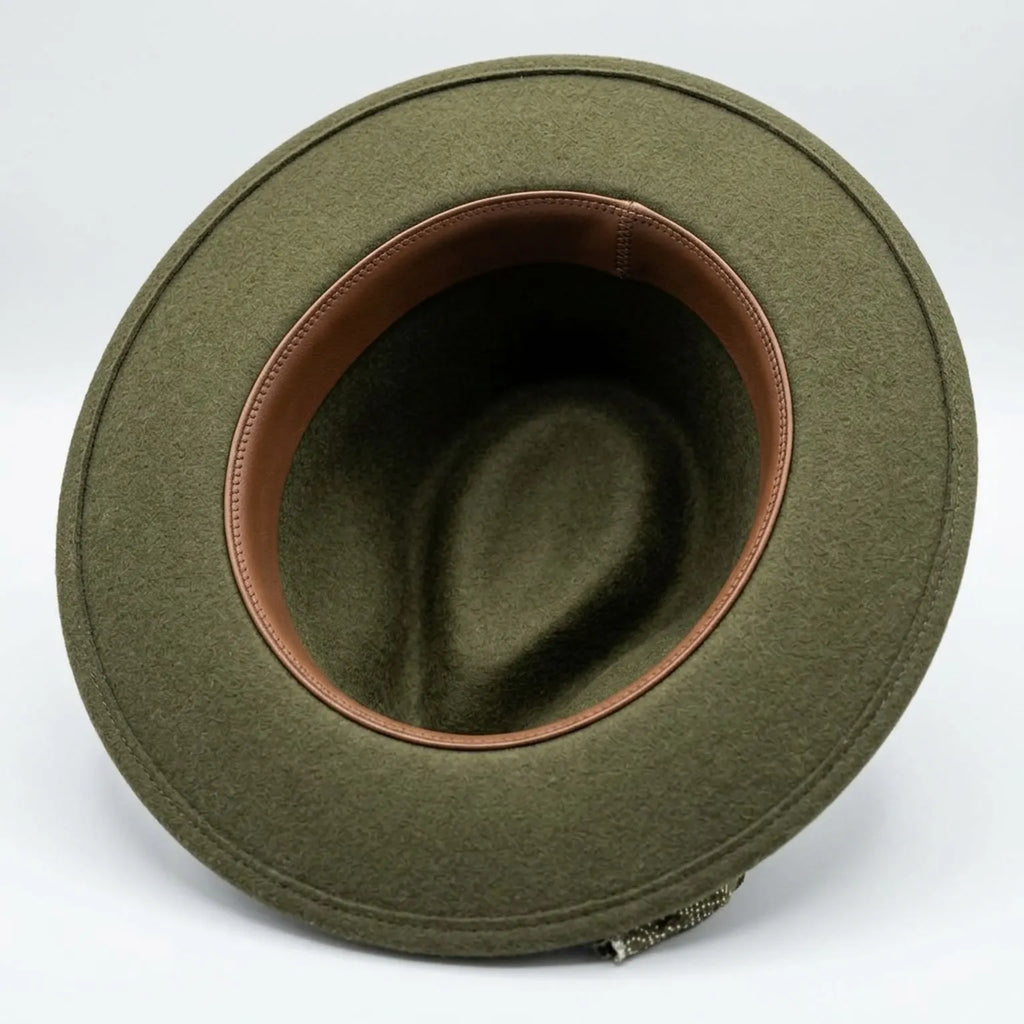 Olive Green Felt Western Hat with Paisley Band and Feather