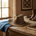 Brown Felt Western Hat with Turquoise Stone and Leaf Detail