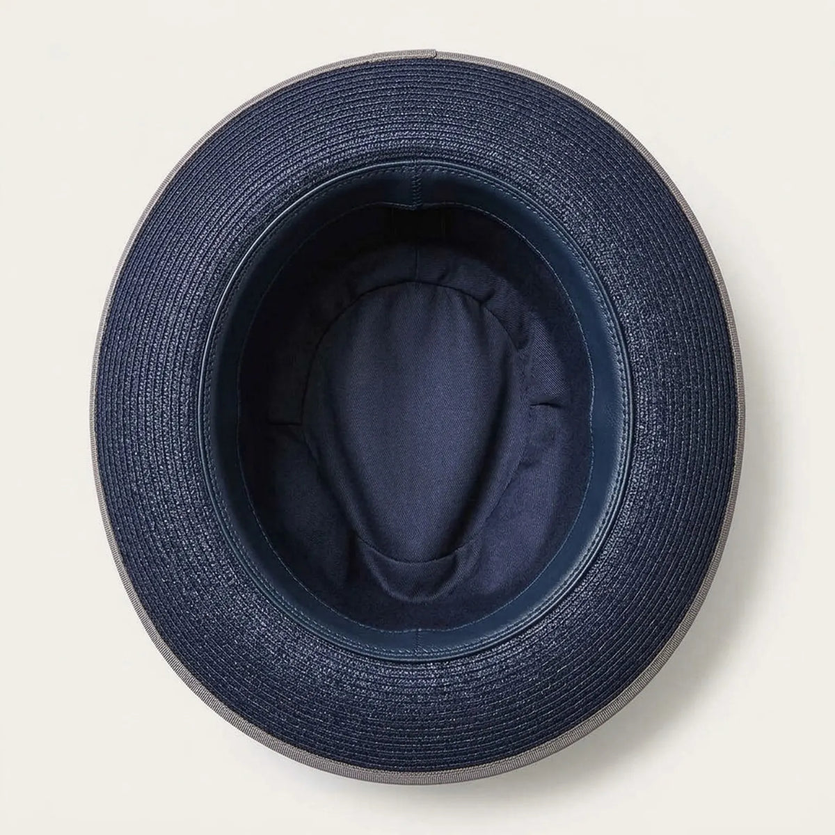 Navy Blue Straw Fedora with Gray Ribbon and Bow Accent