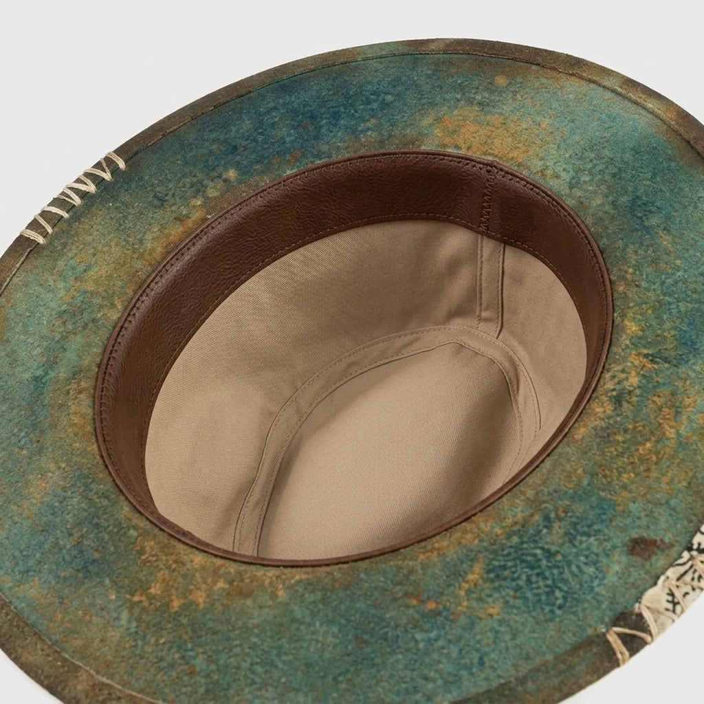 Distressed Green and Rust Felt Western Hat with Bandana Wrap