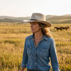 Unisex Cream Western Felt Hat with Braided Leather Band