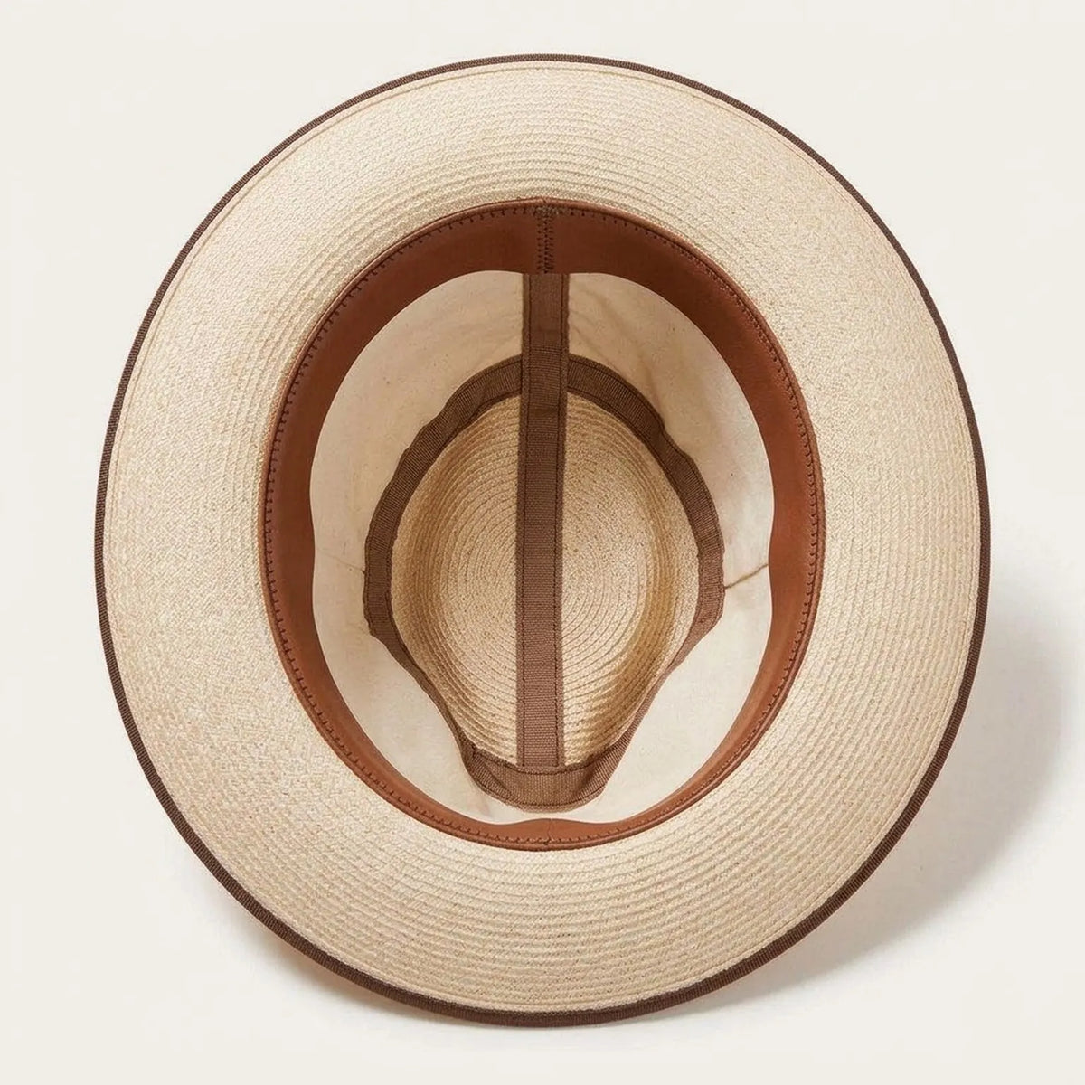 Natural Beige Straw Fedora with Brown Trim and Strap