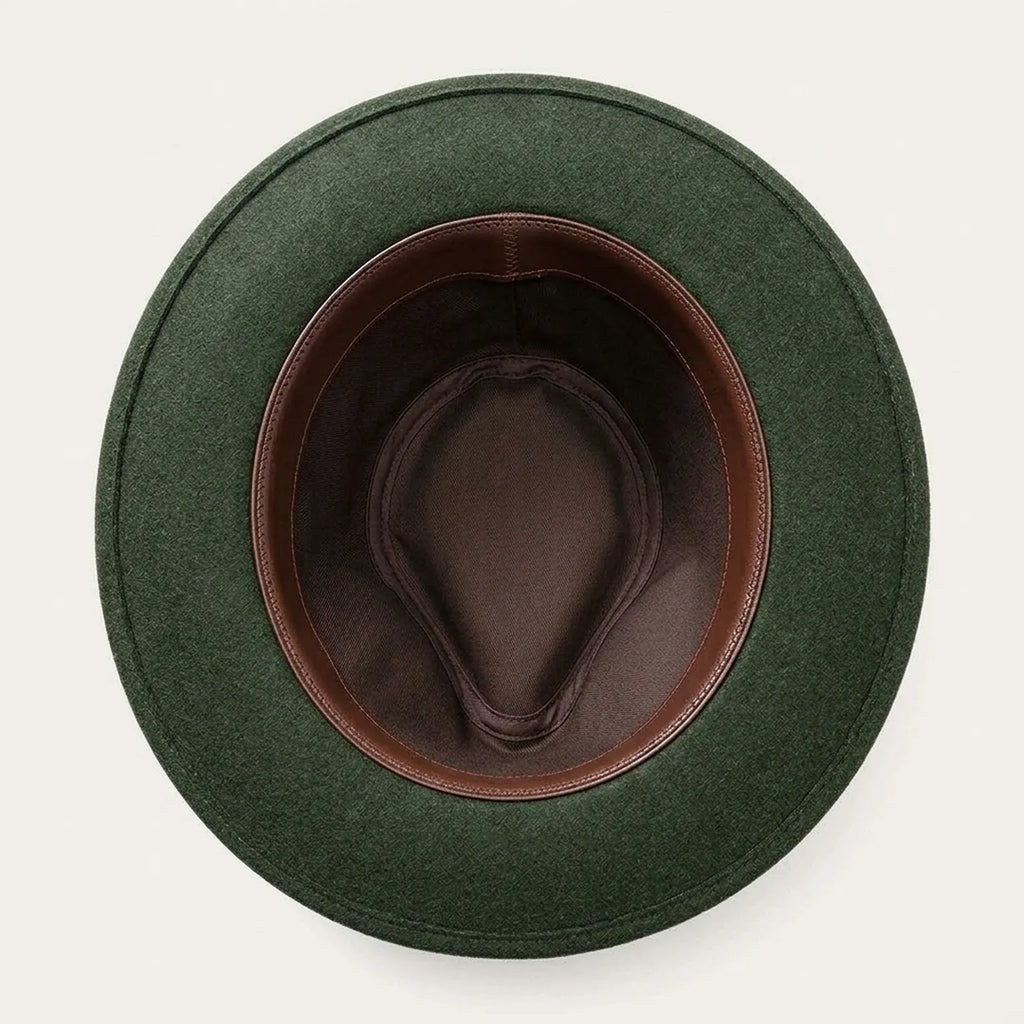 Forest Green Wool Felt Fedora with Brown Leather Band and Buckle