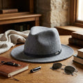 Light Gray Wool Felt Fedora with Black Band, Soft Teardrop Crown