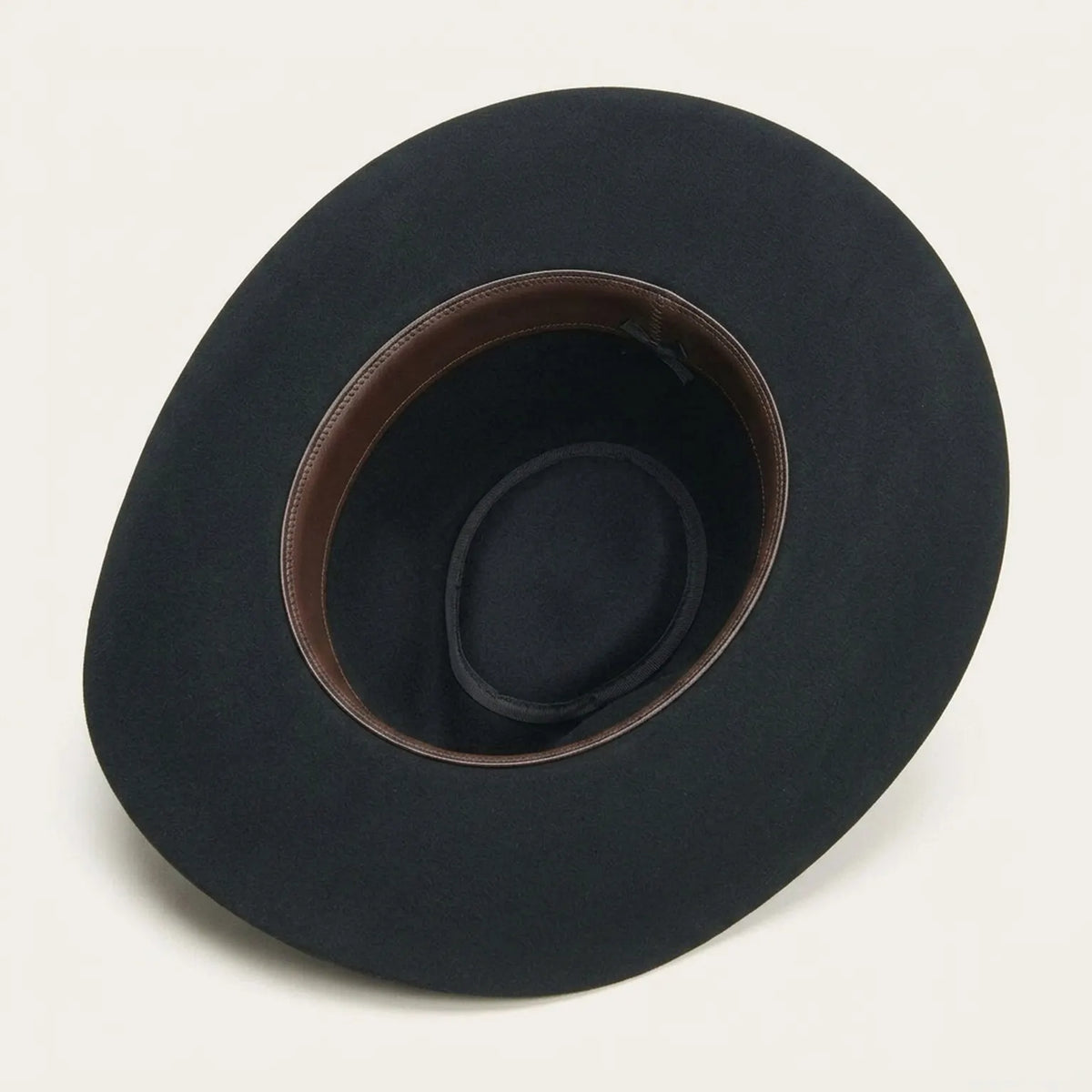 Black Felt Western Hat with Wide Flat Brim and Side Pin Detail