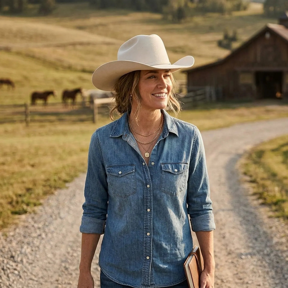 Cream White Felt Cowboy Hat with Thin Band and Gold Buckle