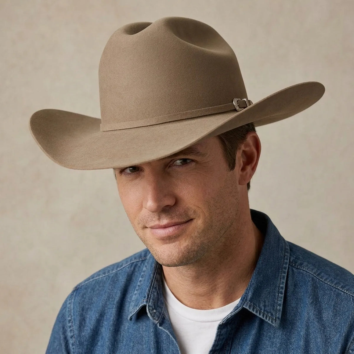 Tan Camel Wool Felt Cowboy Hat with Classic Crease Crown