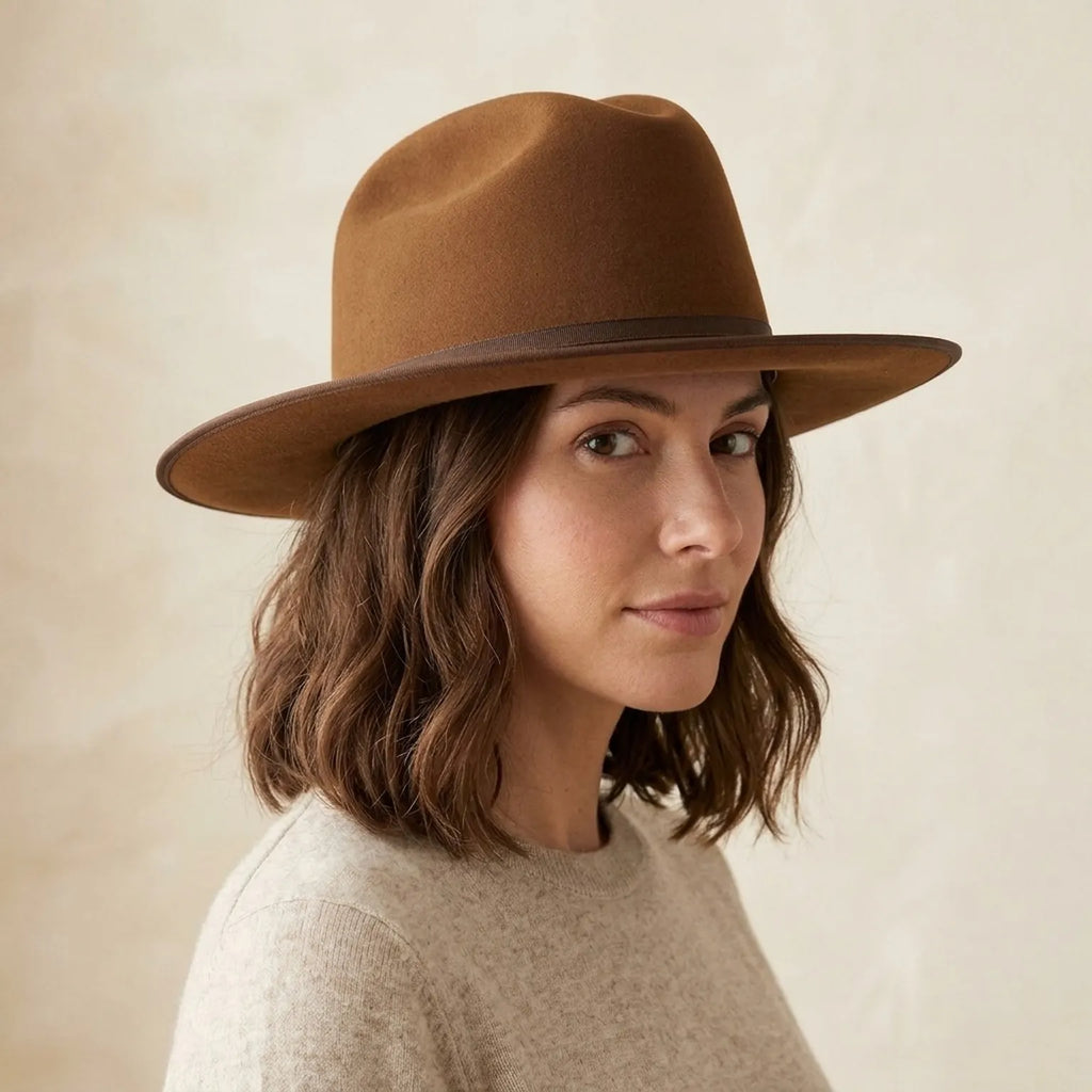 Caramel Brown Wool Felt Western Hat with Dark Band Strap