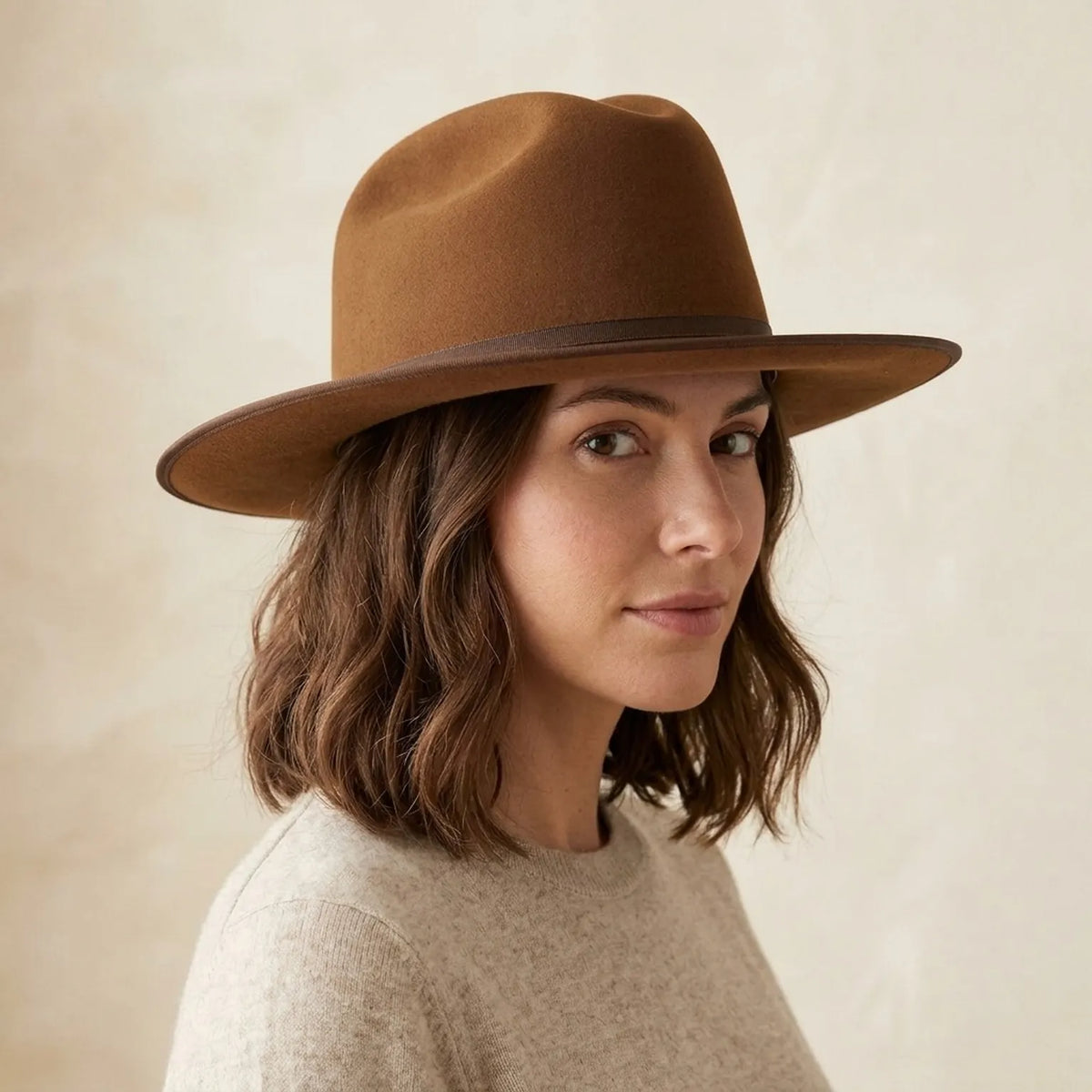 Caramel Brown Wool Felt Western Hat with Dark Band Strap