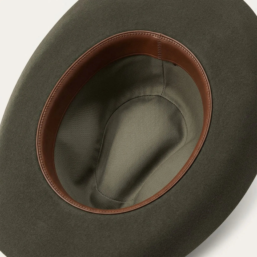 Unisex Olive Wool Felt Cowboy Hat with Pin Accent Detail
