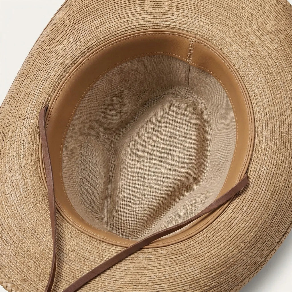 Unisex Brown Straw Cowboy Hat with Leather Band and Side Vents