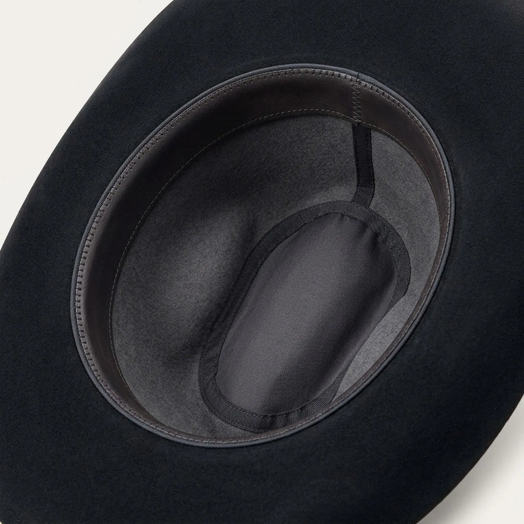 Distressed Black Felt Cowboy Hat with Tooled Leather Band