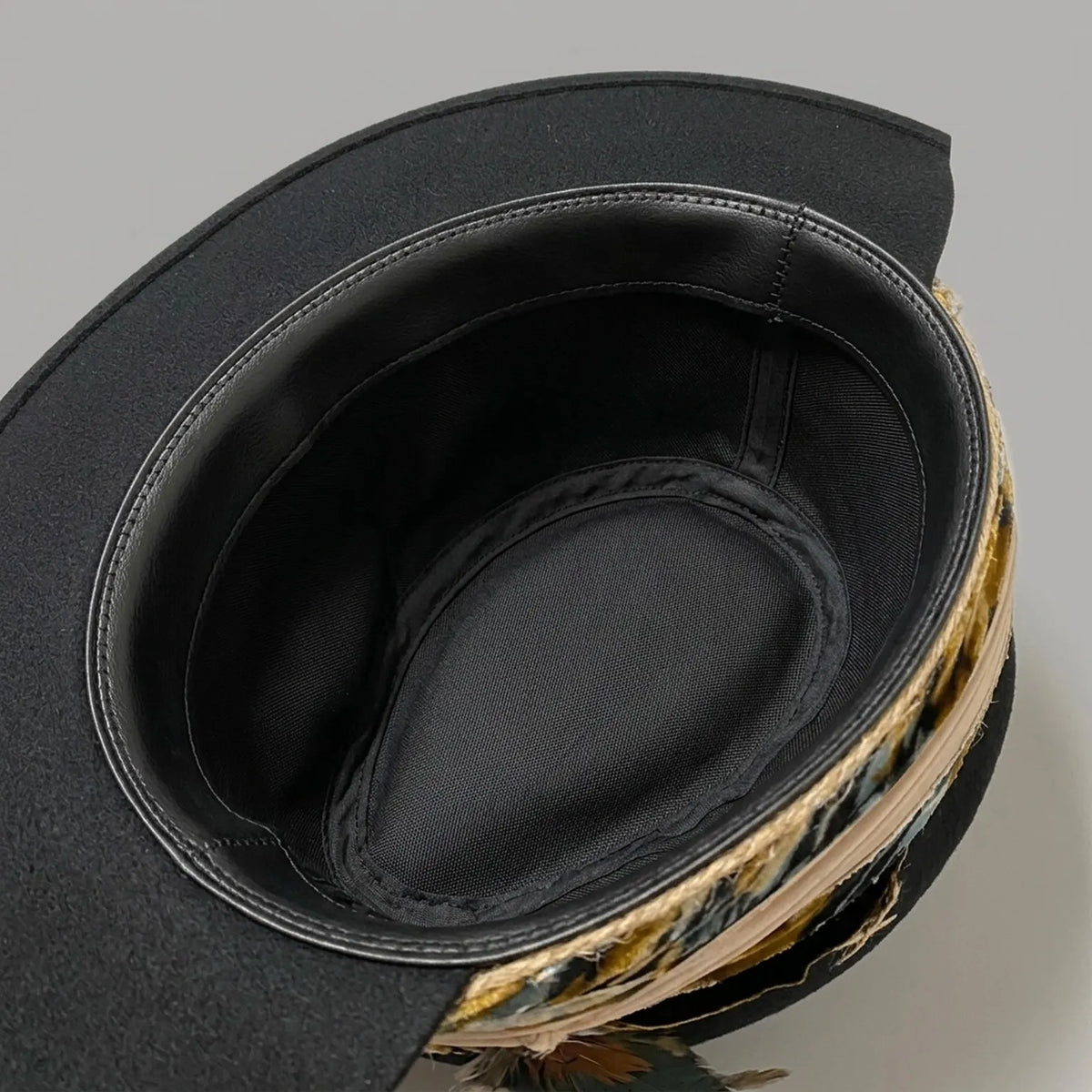 Black Wide Brim Fedora with Ribbon Band and Mixed Feathers