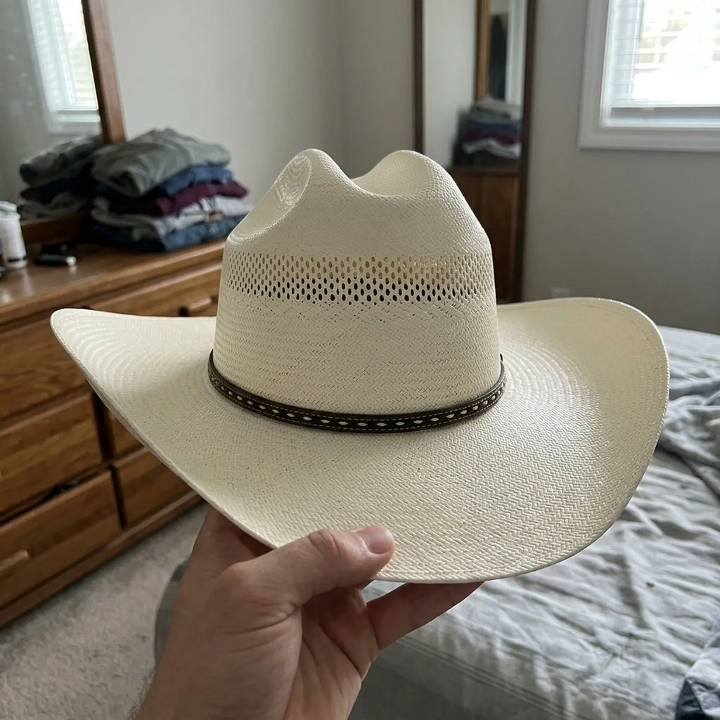 Vented Cream Straw Cowboy Hat with Braided Hatband Trim