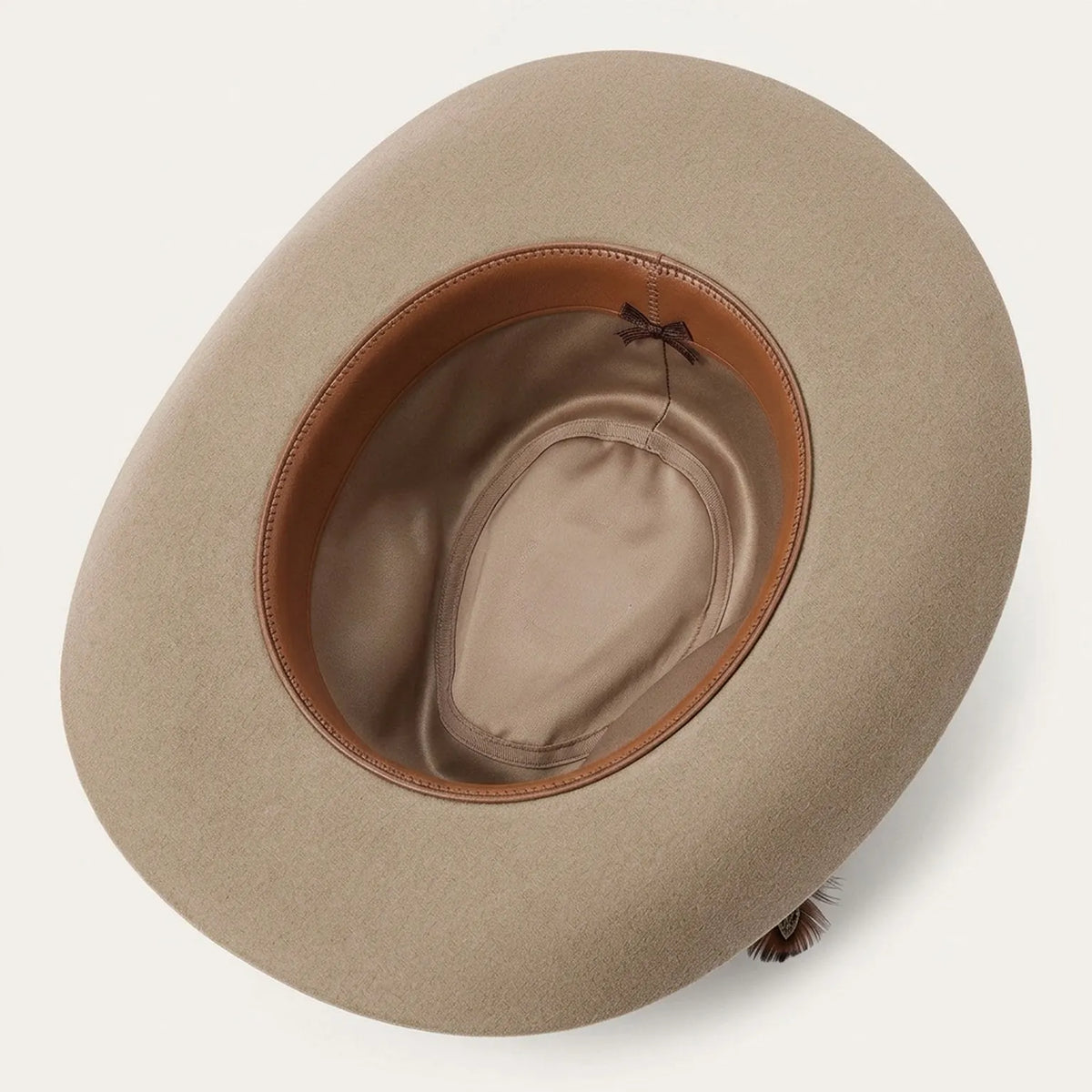 Beige Wool Felt Cowboy Hat with Feather Accent