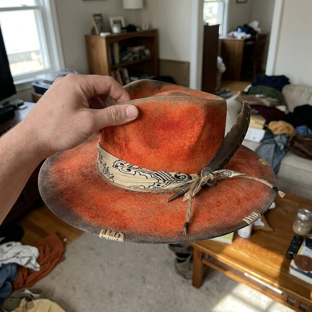 Rust Felt Western Hat with Paisley Band and Concho
