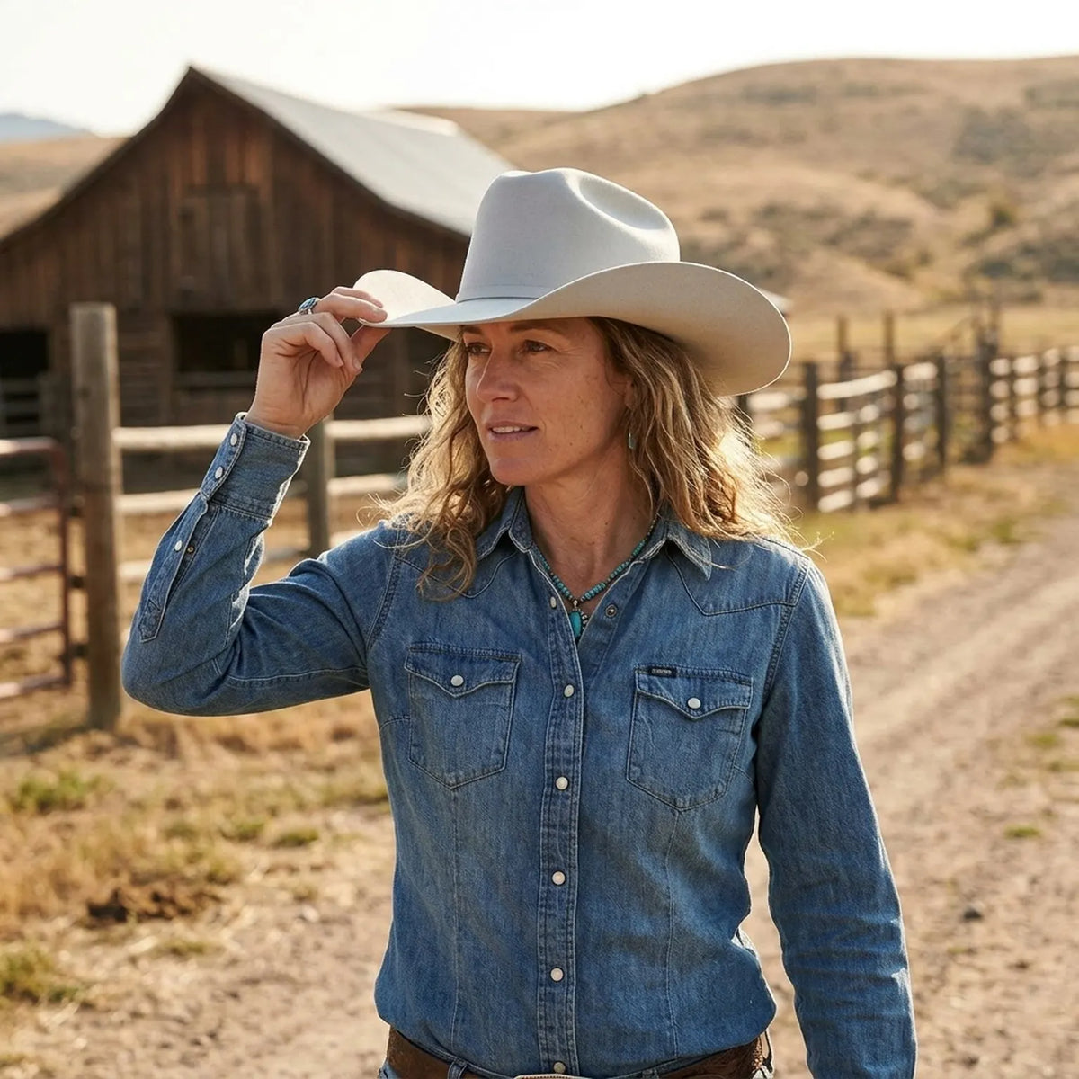 White Felt Western Hat With Clean Crown and Slim Band