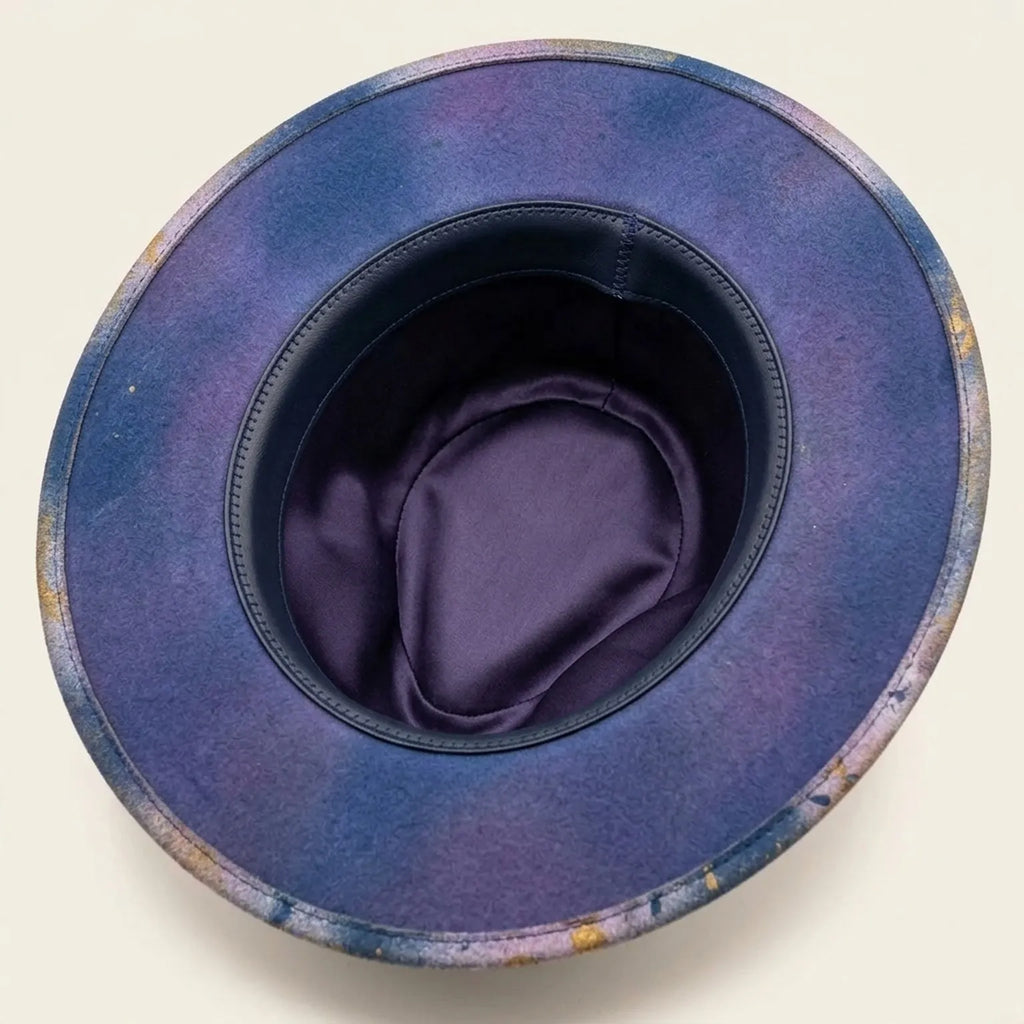 Boho Tie-Dye Fedora with Floral Accent and Rhinestone Band