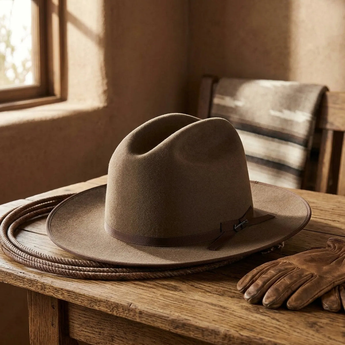 Medium Brown Wool Felt Western Hat with Grosgrain Band Pin