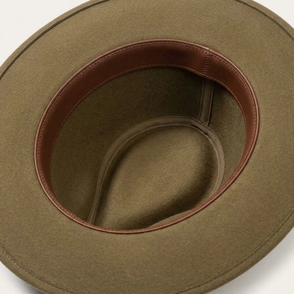 Tan Felt Fedora Hat with Leather Trim Band and Classic Pinch