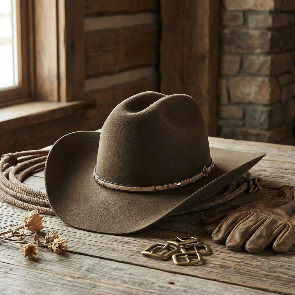 Olive Brown Wool Felt Cowboy Hat with Two-Tone Leather Band