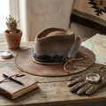 Brown Distressed Felt Western Hat with Snake Print Band