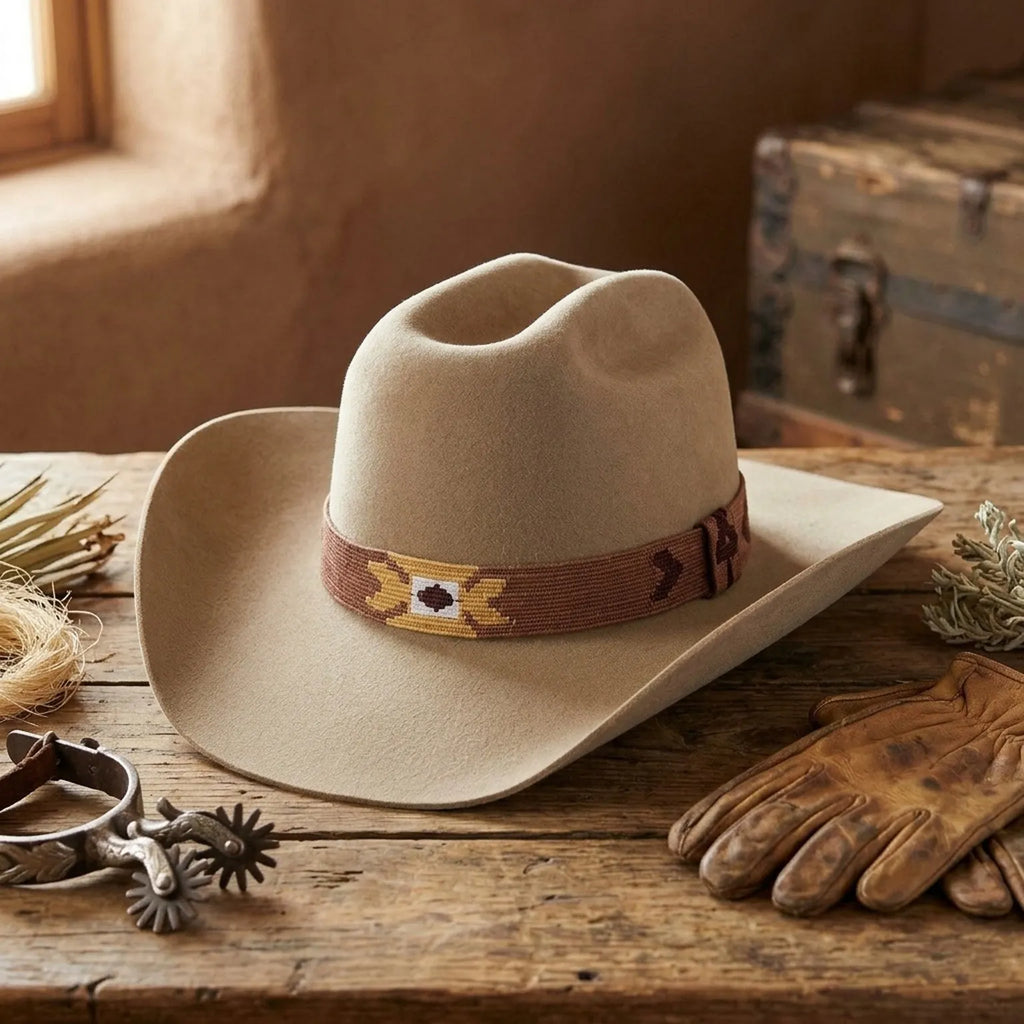 Tan Cowboy Hat With Embroidered Southwestern Band