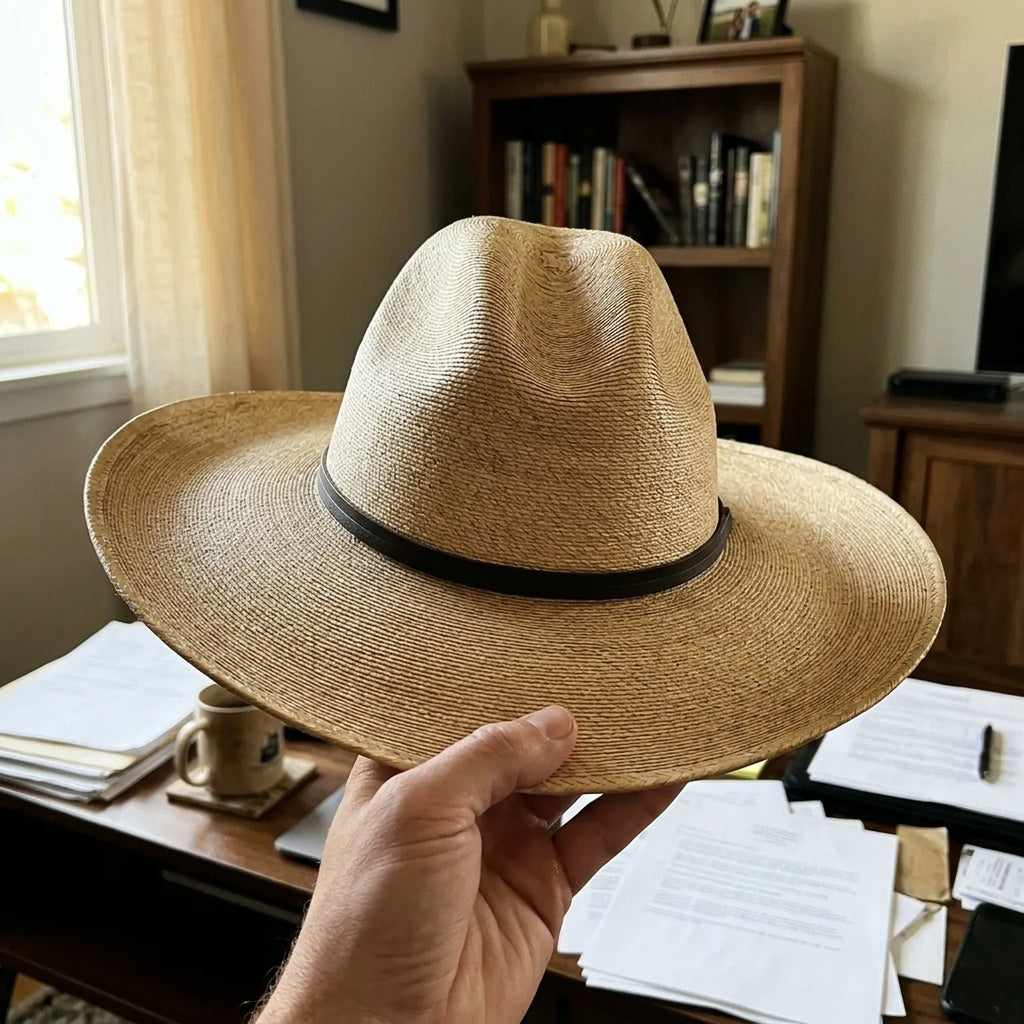 Natural Tan Straw Panama Hat with Brown Grosgrain Ribbon