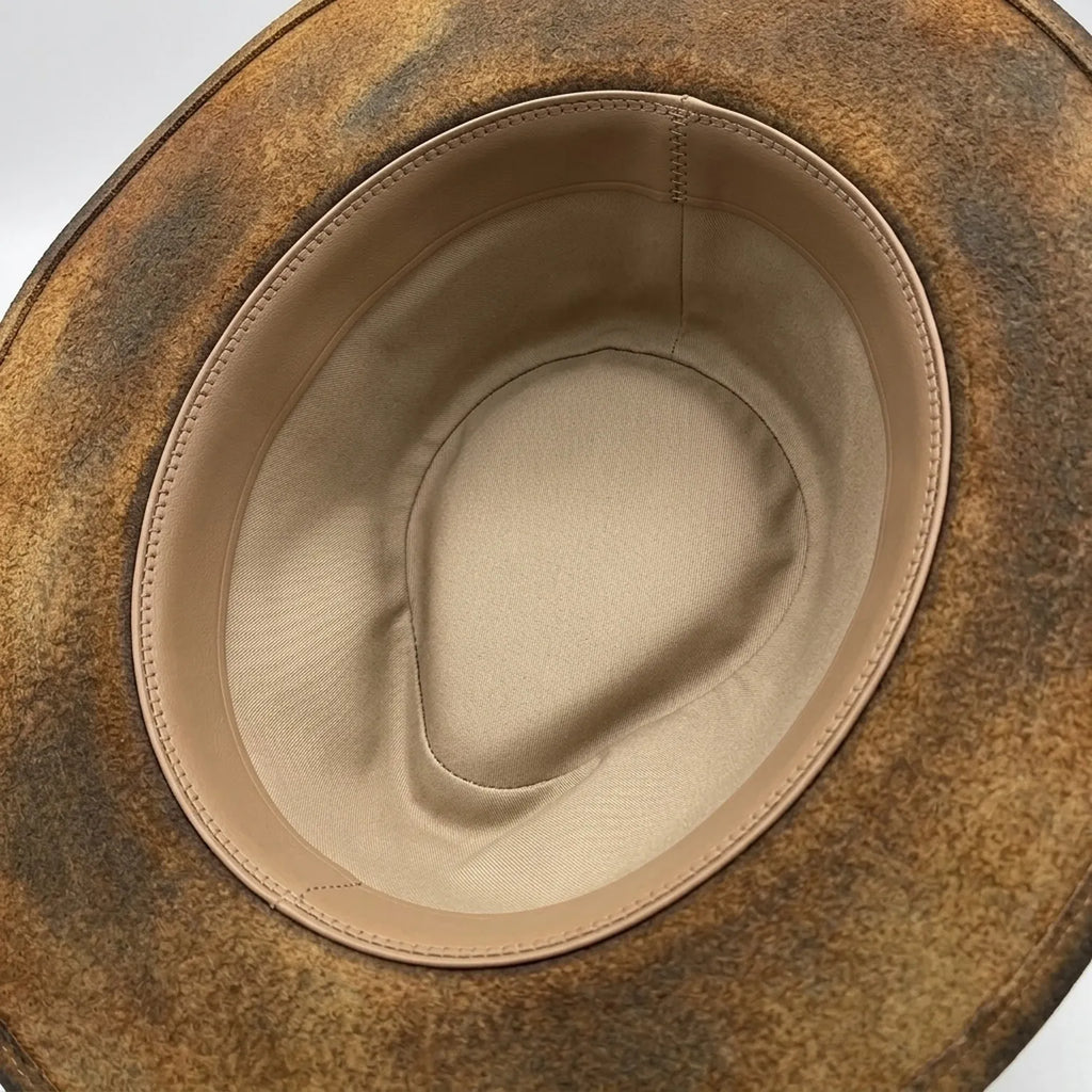 Distressed Olive Felt Fedora Paisley Bandana Braided Cord