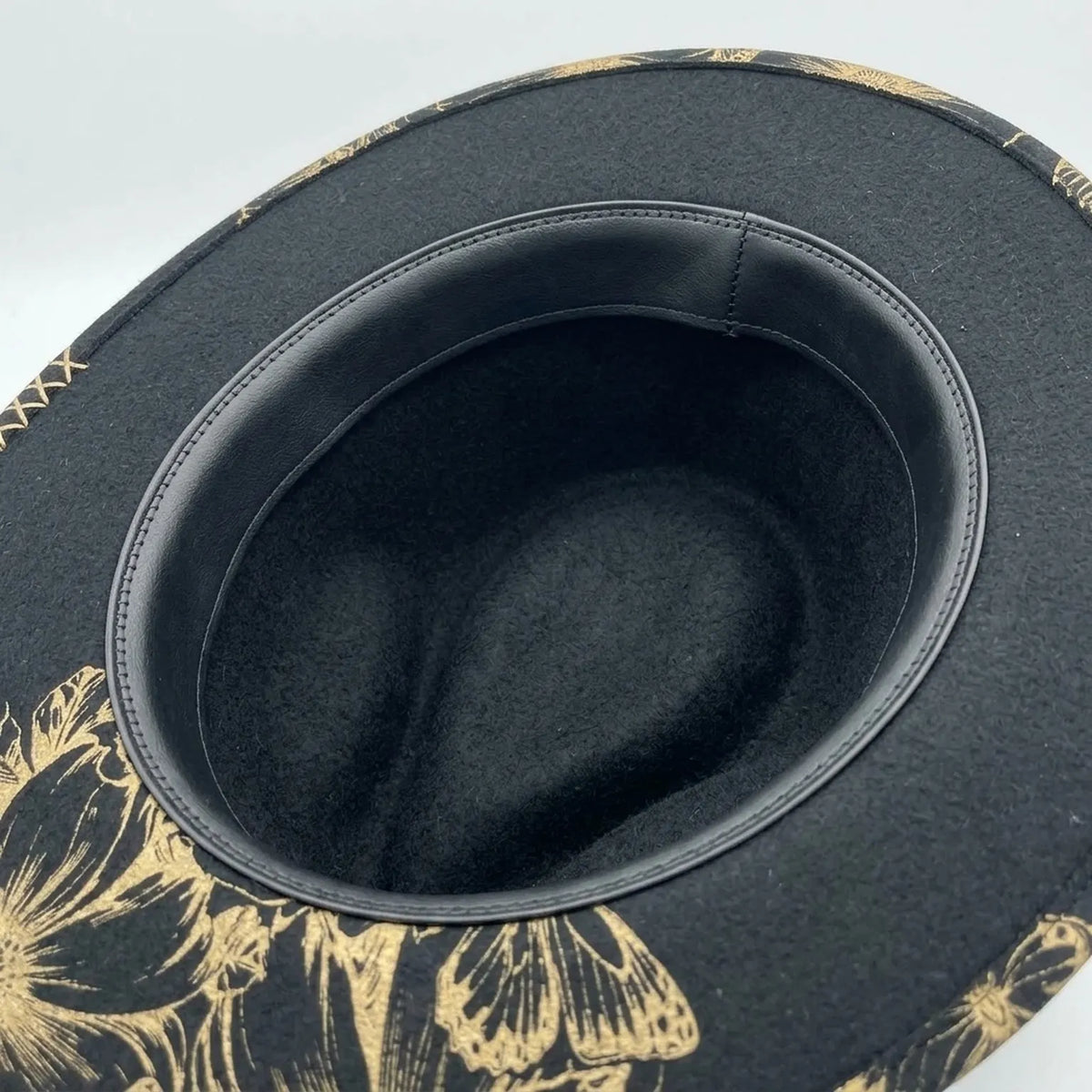 Glam Black Fedora with Gold Floral Brim and Playing Card