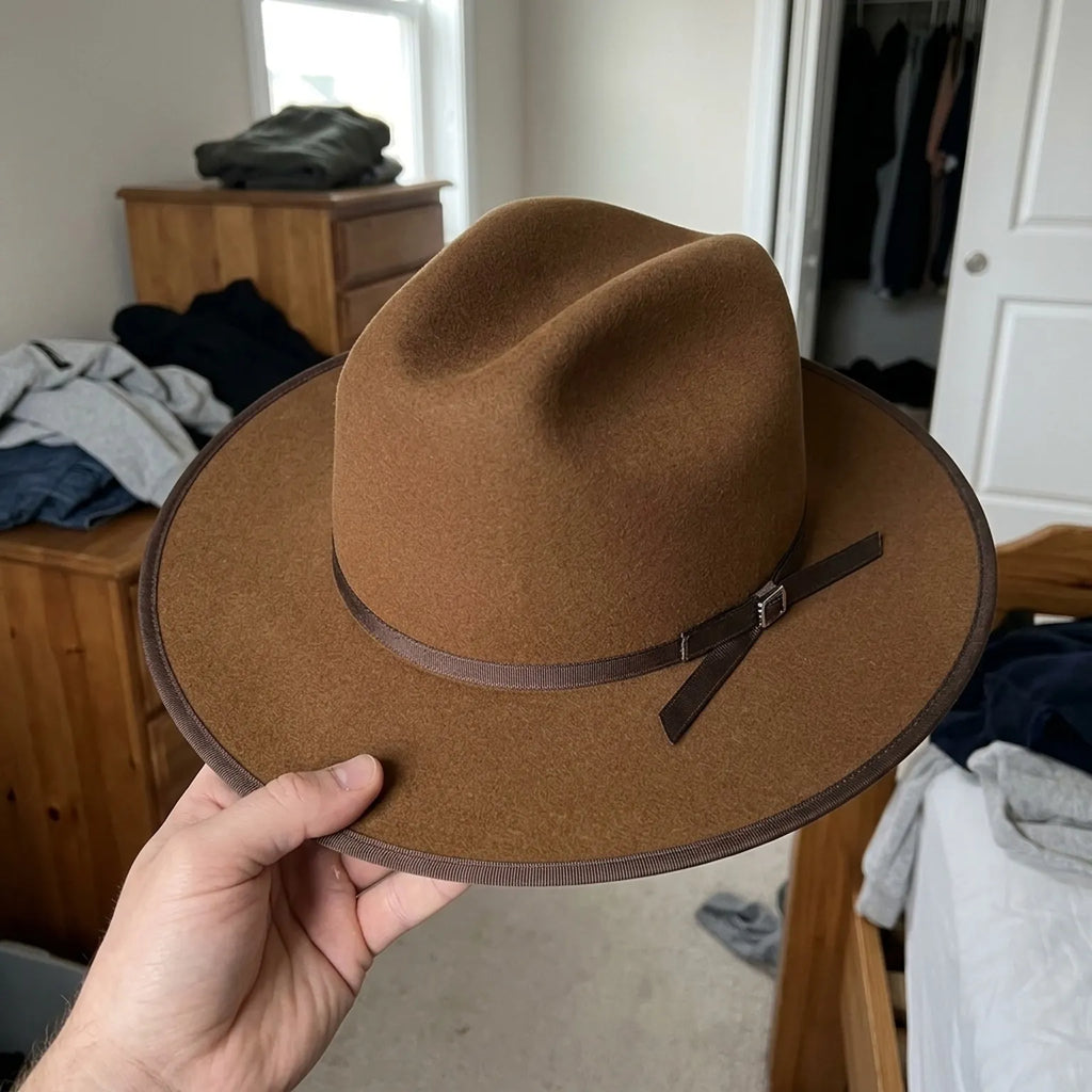 Caramel Brown Wool Felt Western Hat with Dark Band Strap