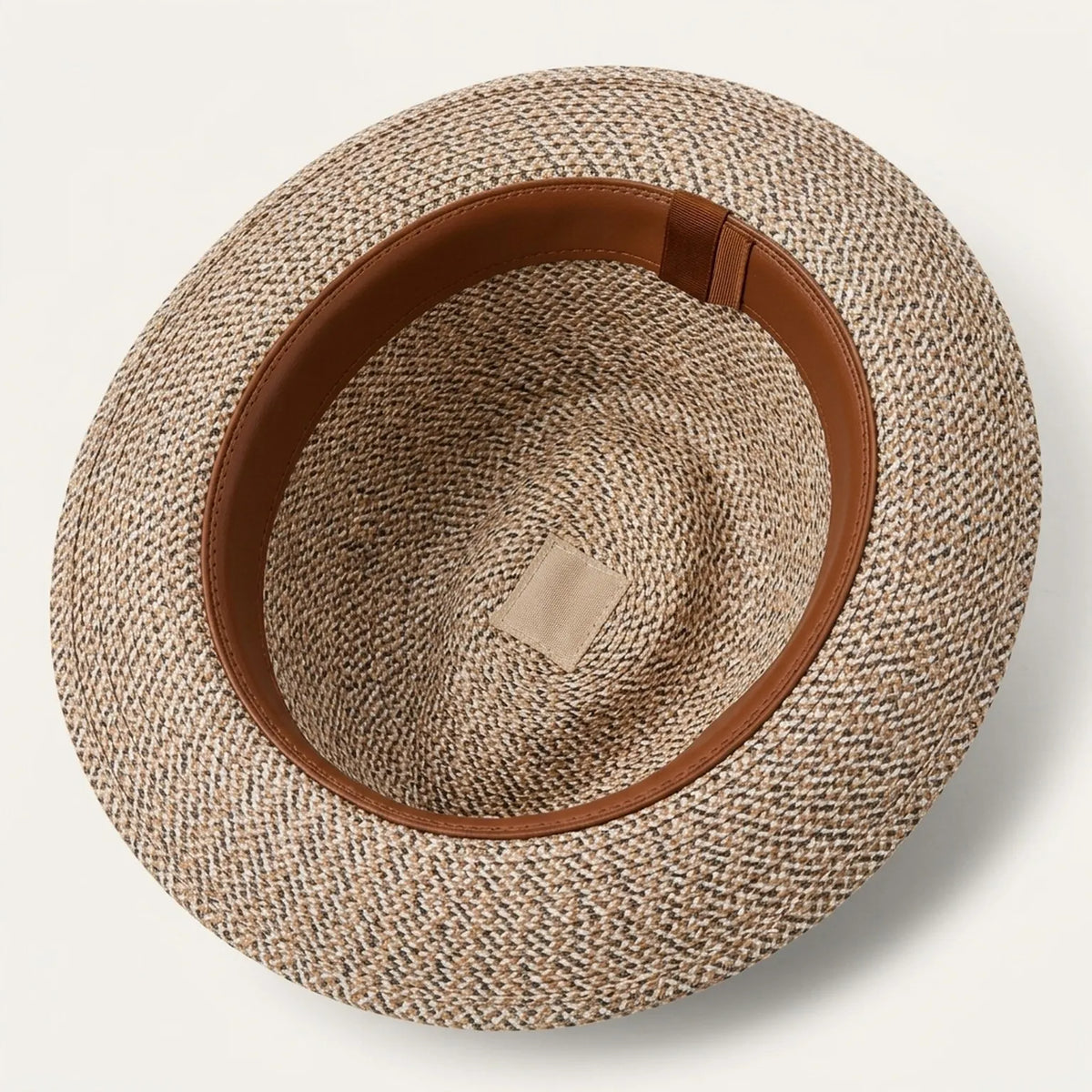 Woven Two-Tone Patterned Straw Fedora with Brown Band