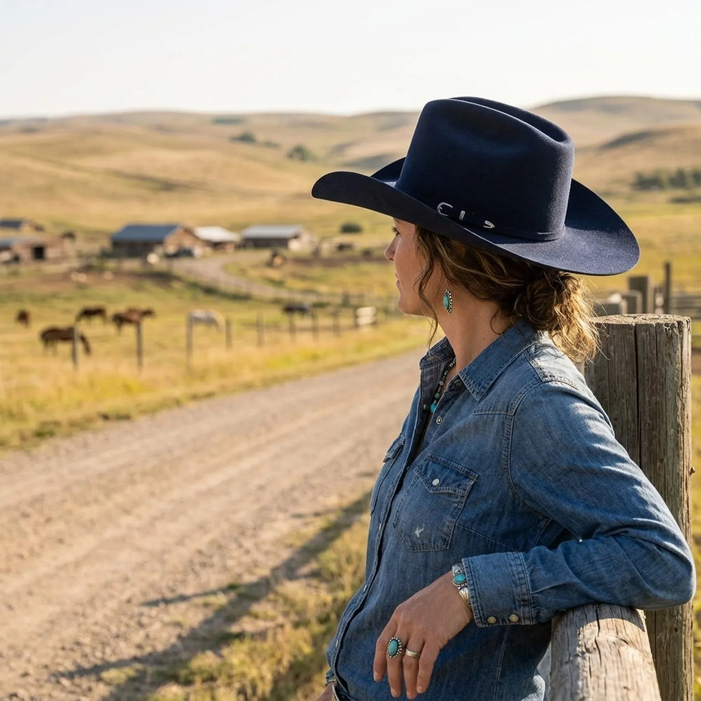 Unisex Navy Wool Felt Cowboy Hat with Refined Western Look