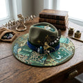 Olive Green Mystical Fedora with Tarot Art, Charms and Feathers