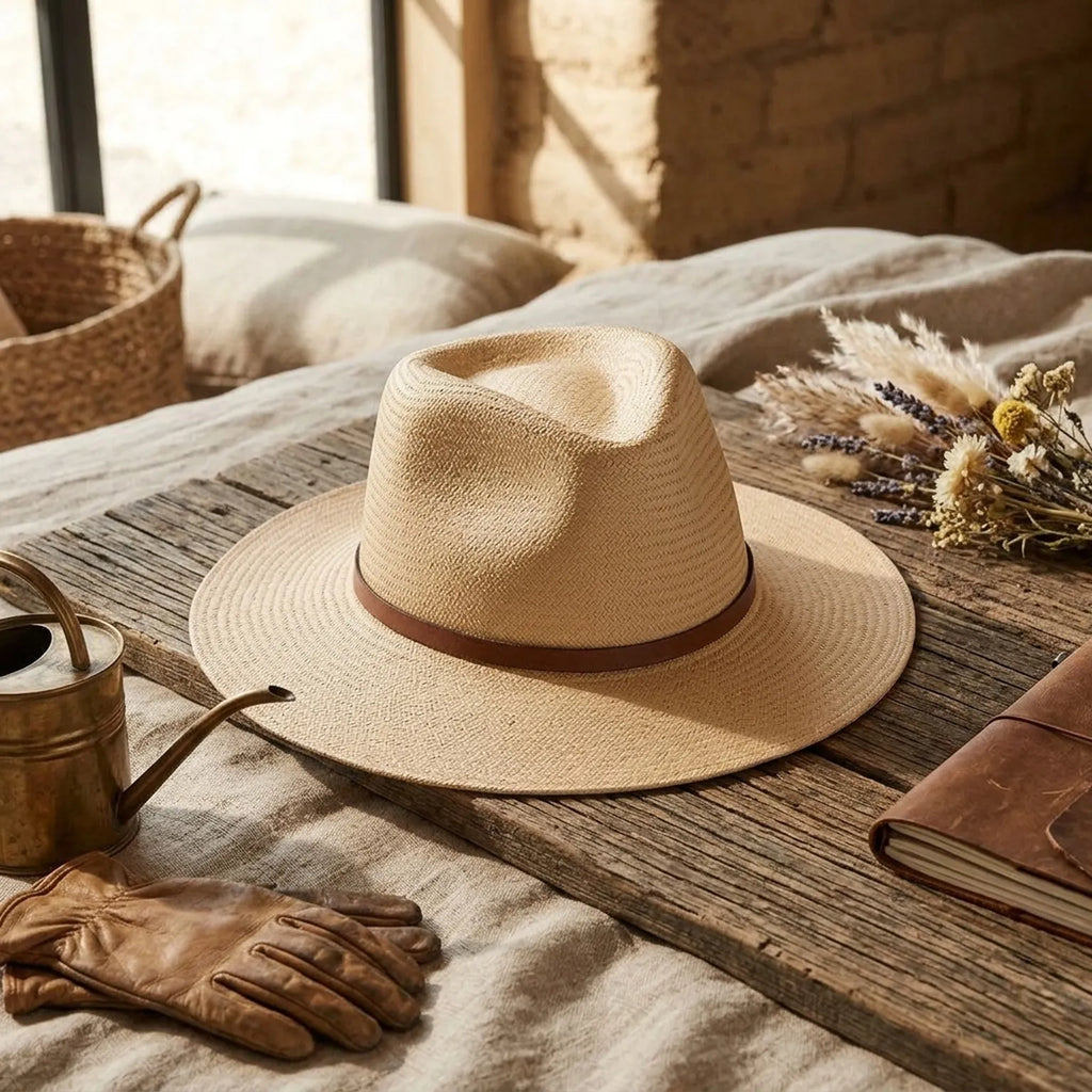 Cream Flat Top Straw Hat with Cord Band and Side Tassel