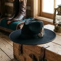 Black Wool Felt Fedora with Classic Pinch Crown and Grosgrain Band